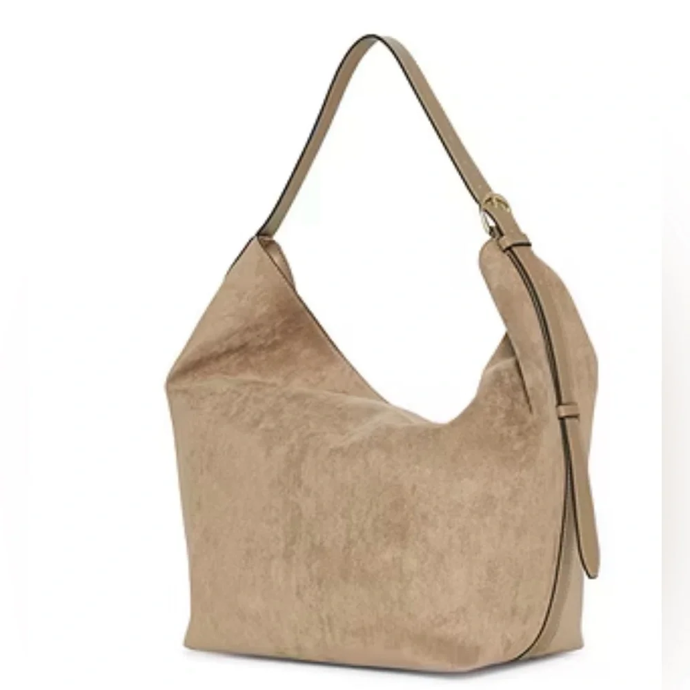 Faux Suede Hobo Shoulder Bag in Taupe